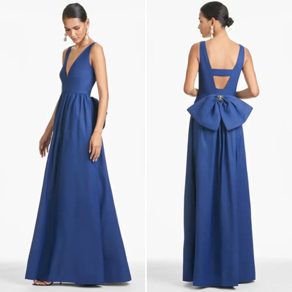 Sachin & Babi Womens Size 12 Katrina Blue Jeweled Bow Gown Long Maxi Dress BHLDN